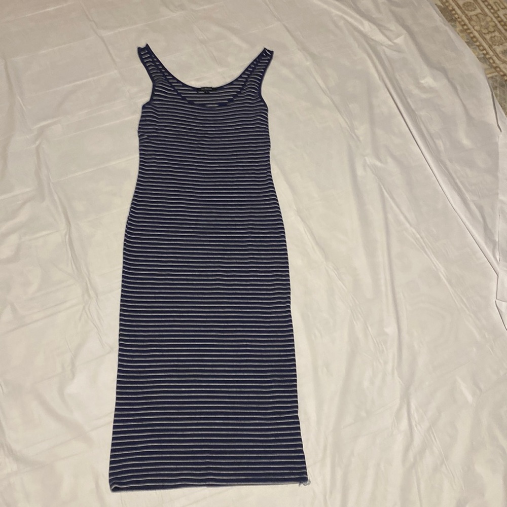 ambiance women striped dress size L color blue white